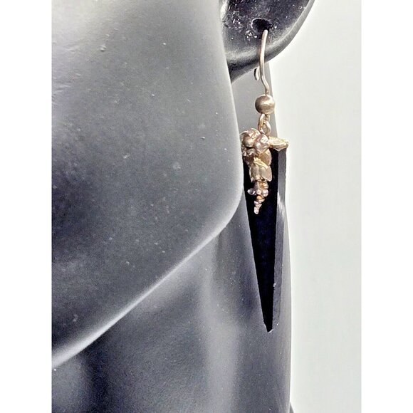 Art Deco Onyx and sterling Hook Earrings 2 inches long - Picture 4 of 9